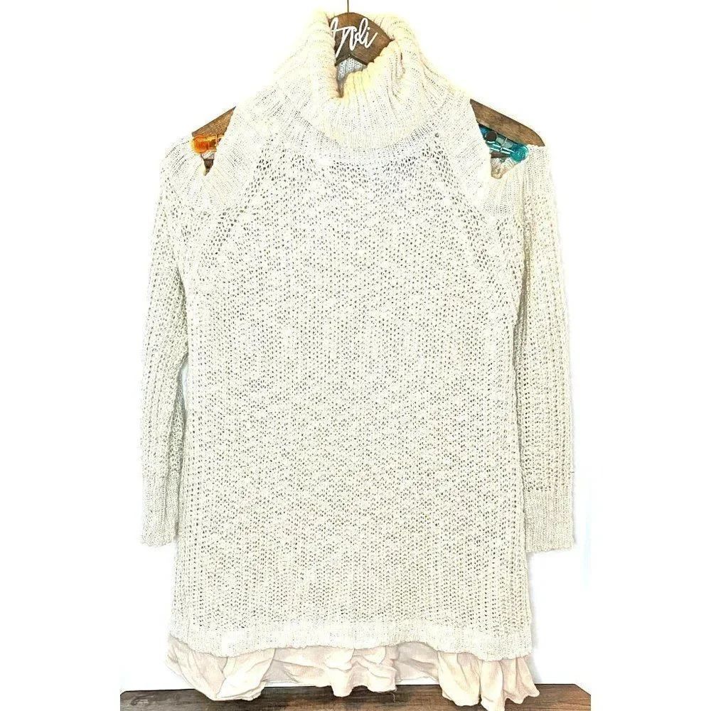 Easel Women's Cold Shoulder Cowl Neck Cream Sweate